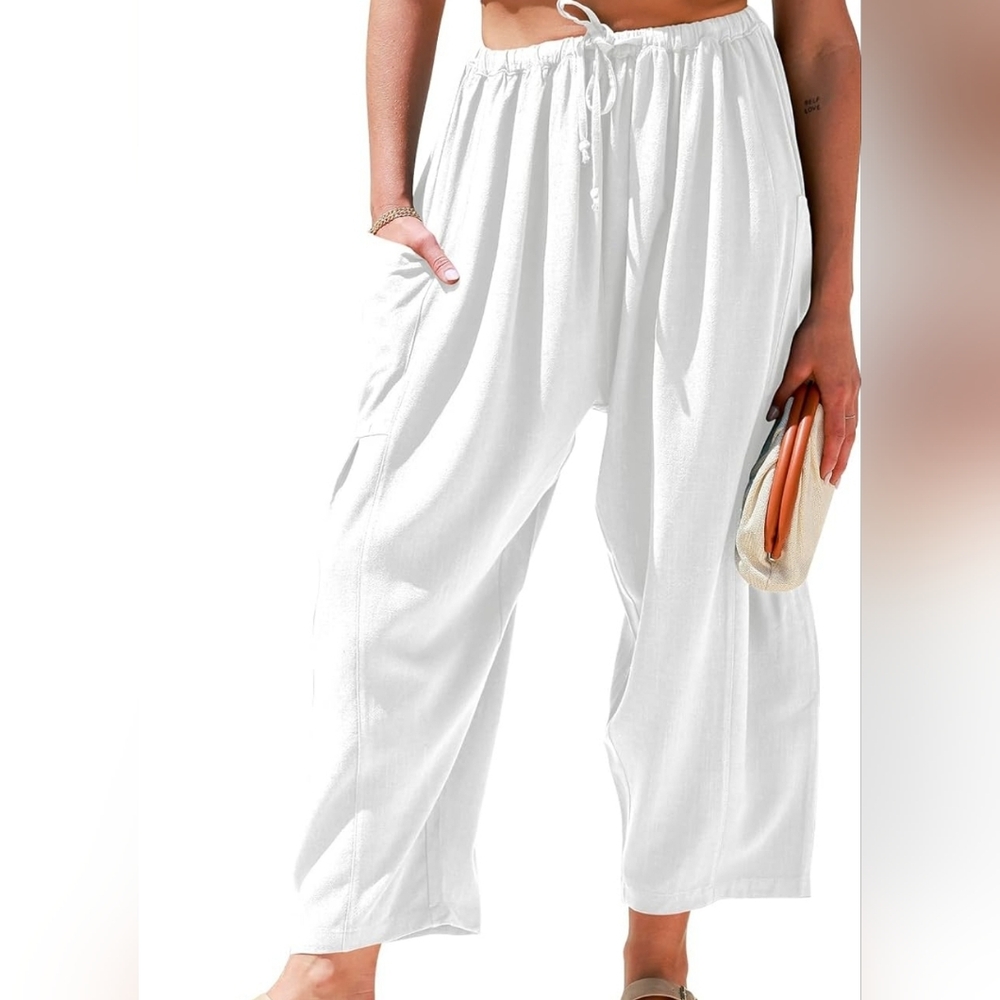 Women's Linen White Drawstring Pants